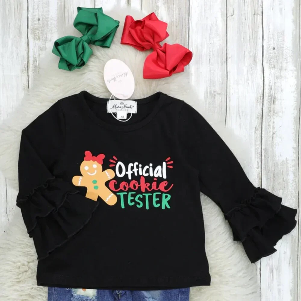 Official Cookie Tester Boutique Top 2T Black Gingerbread Man